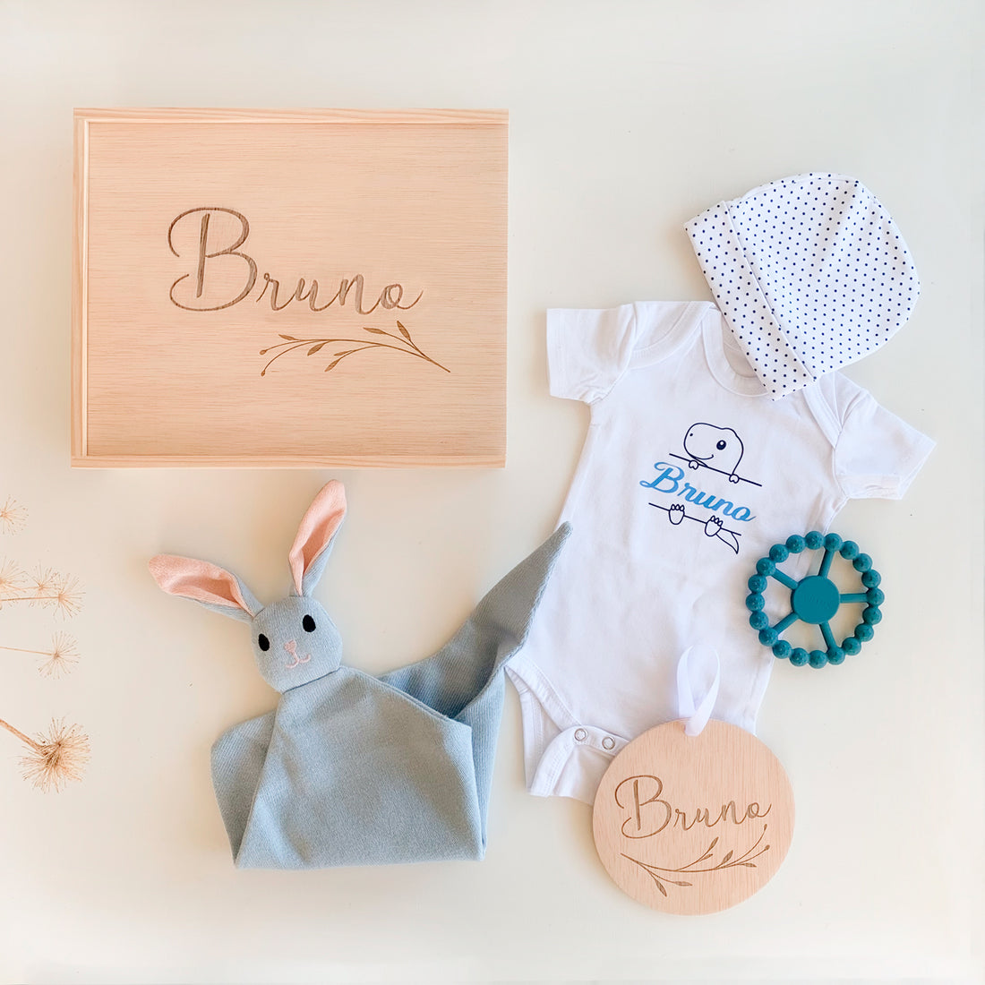 Caja regalo de nacimiento personalizada Conejo Azul | ChinPum
